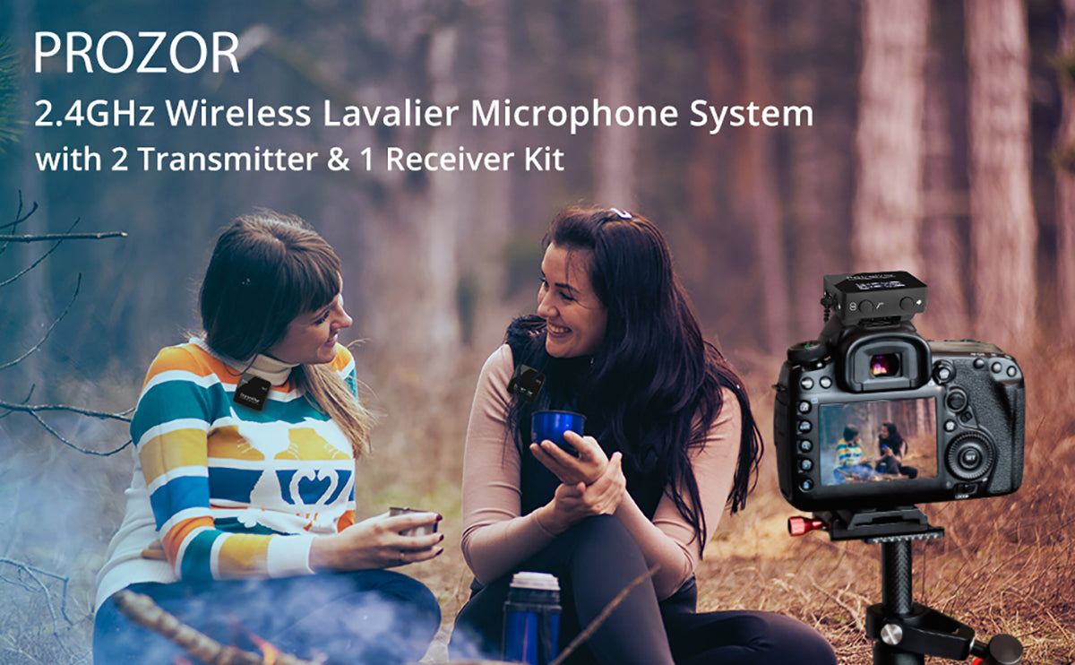 PROZOR 2.4GHz Wireless Lavalier Microphone System with 1 Transmitter & 1 Receiver Kit