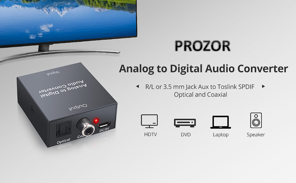 PROZOR Analog to Digital Audio Converter 2RCA to Toslink SPDIF Optical ADC Converter
