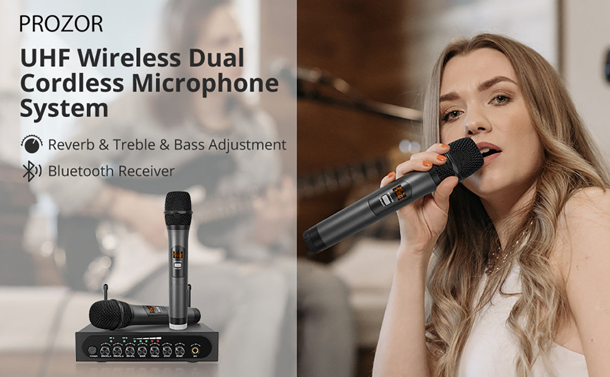 PROZOR UHF Wireless Dual Cordless Microphone System