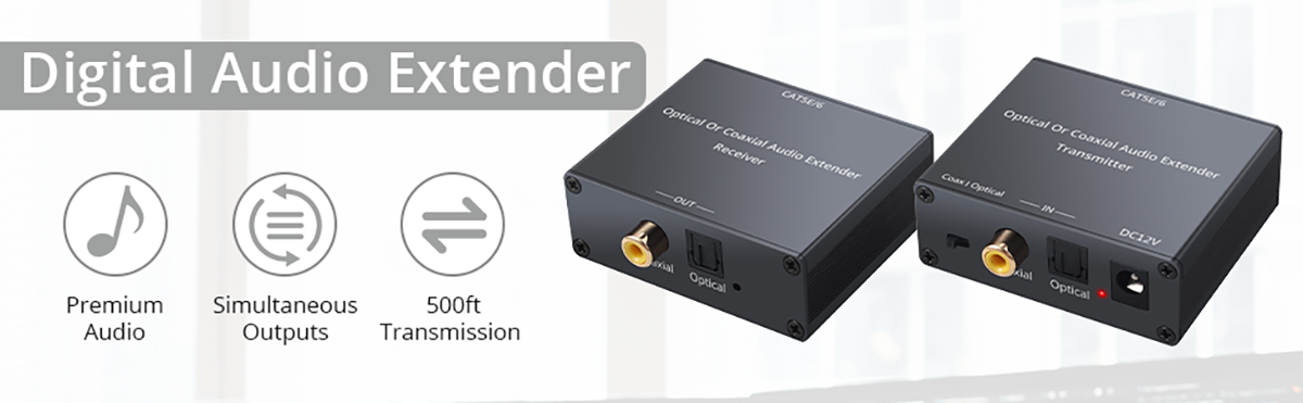 PROZOR Digital Audio Extender Coaxial SPDIF Optical Toslink Extender