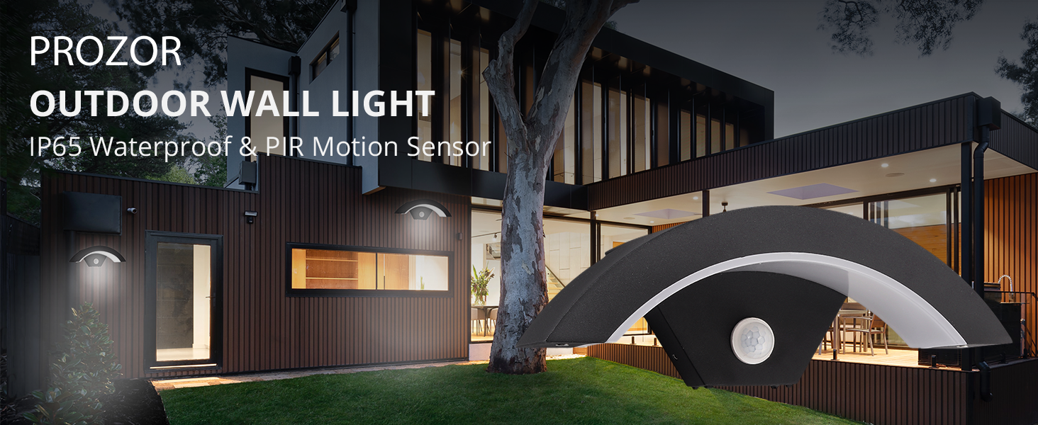 PROZOR LED Curved Wall Light PIR Motion Sensor 18W 3000K