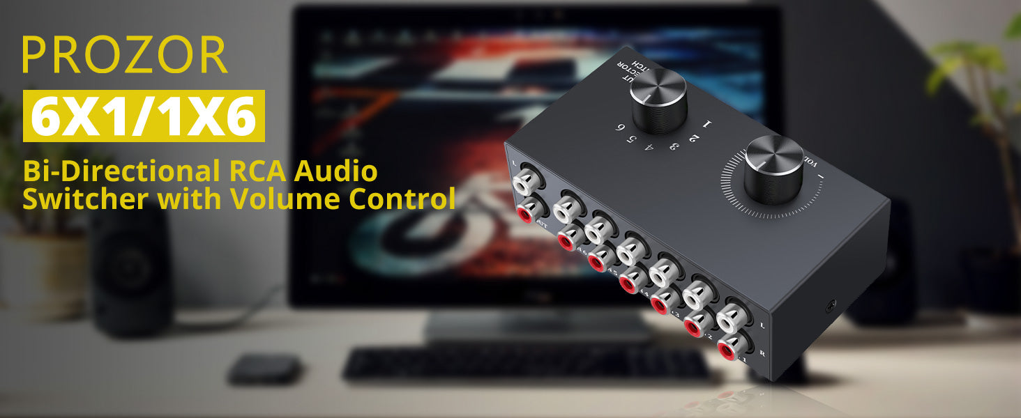 PROZOR Bi-Directional RCA Audio Switcher No External Power 6(1)-in-1(6)-Out