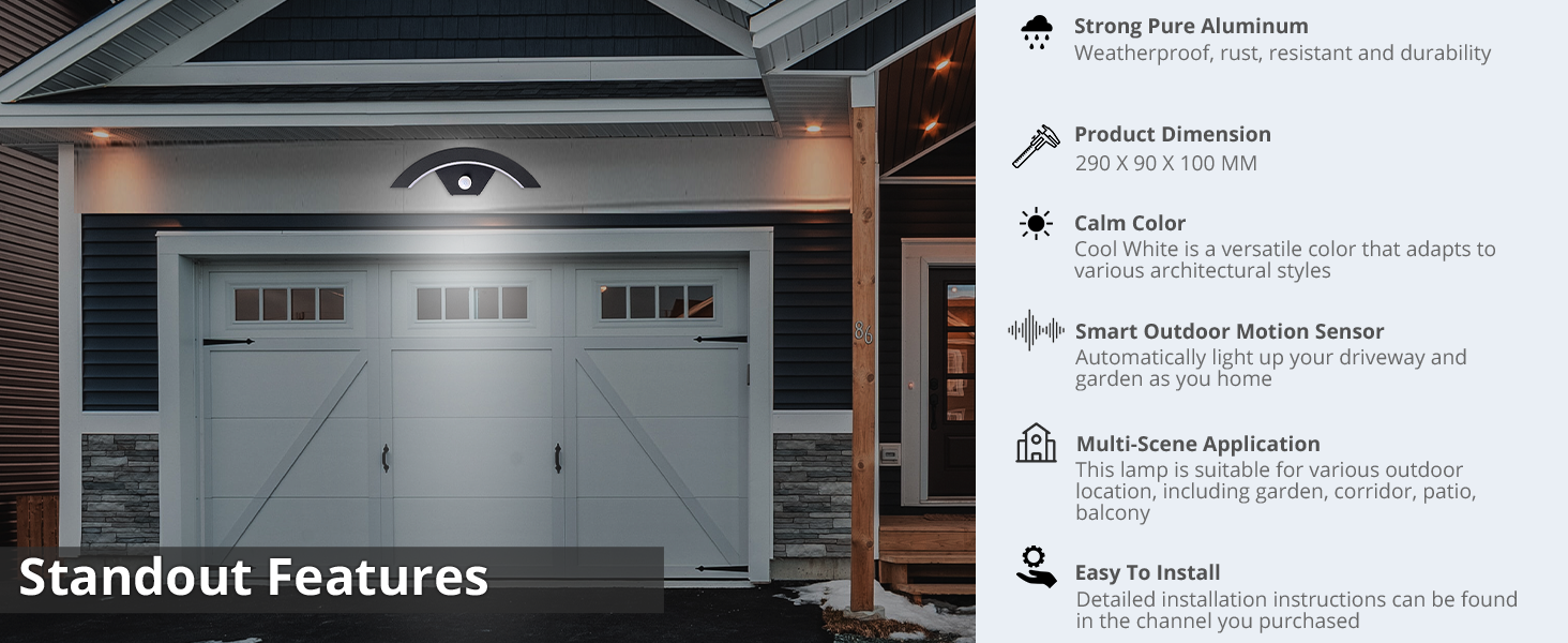 PROZOR LED Curved Wall Light PIR Motion Sensor 18W 3000K