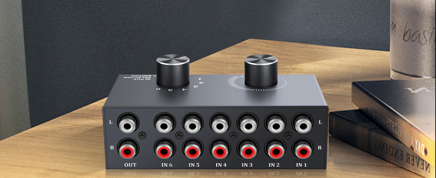 PROZOR Bi-Directional RCA Audio Switcher No External Power 6(1)-in-1(6)-Out