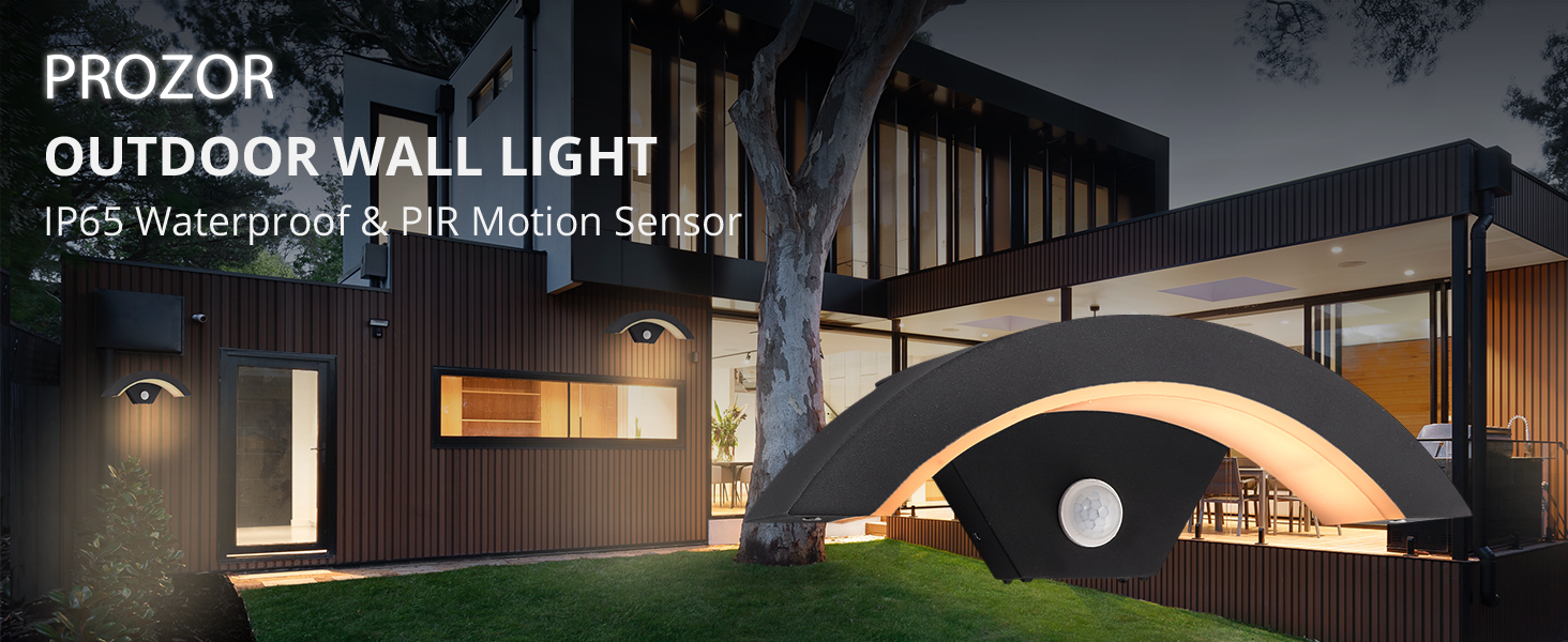 PROZOR 18W LED Wall Light PIR with Motion Sensor Curve