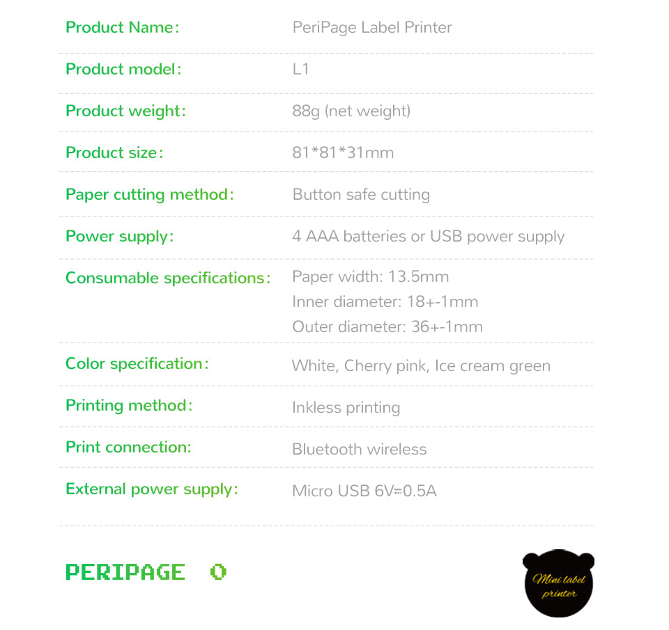 PeriPage L1 Label Printer Green