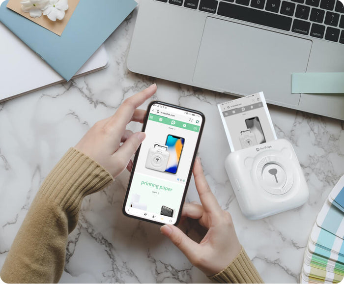 PeriPage 2" A6 Mini Printer printing documents from a smartphone, demonstrating efficient and portable printing with a mobile app