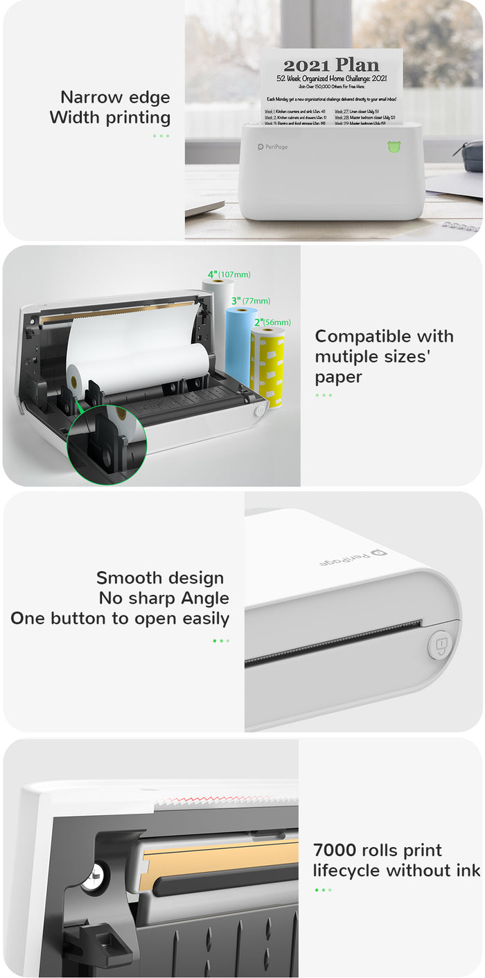 Compact PeriPage A9 Max mini thermal printer on desk connected to smartphone for easy photo and note printing