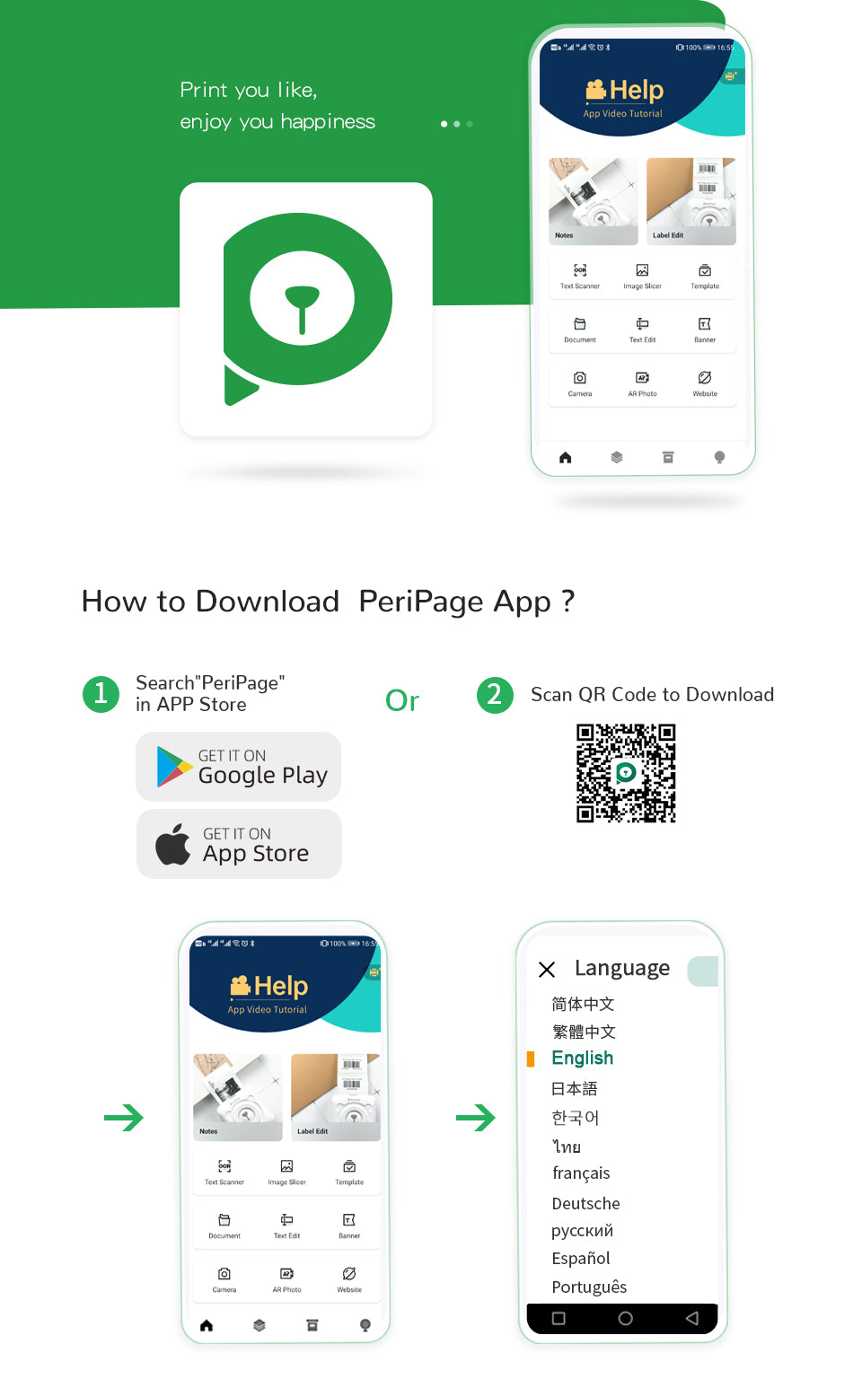 How to download PeriPage app from Google Play or App Store, setup guide for connecting PeriPage printer via mobile phone