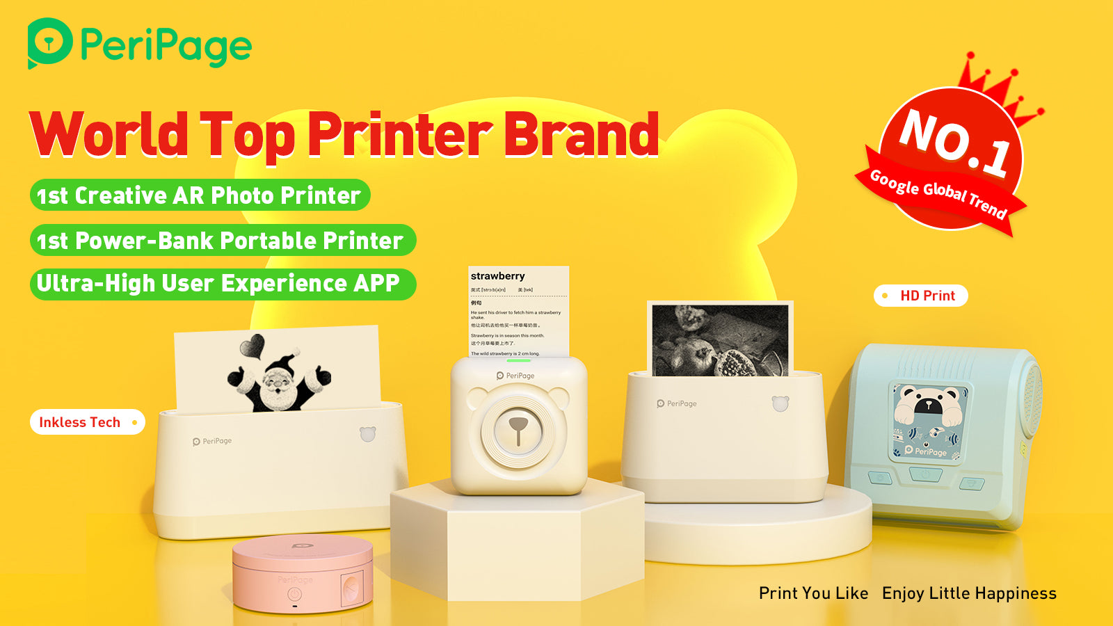 2‘’ Portable Inkless Mini Printer Black- A6 Bear Printer | Peripage Official