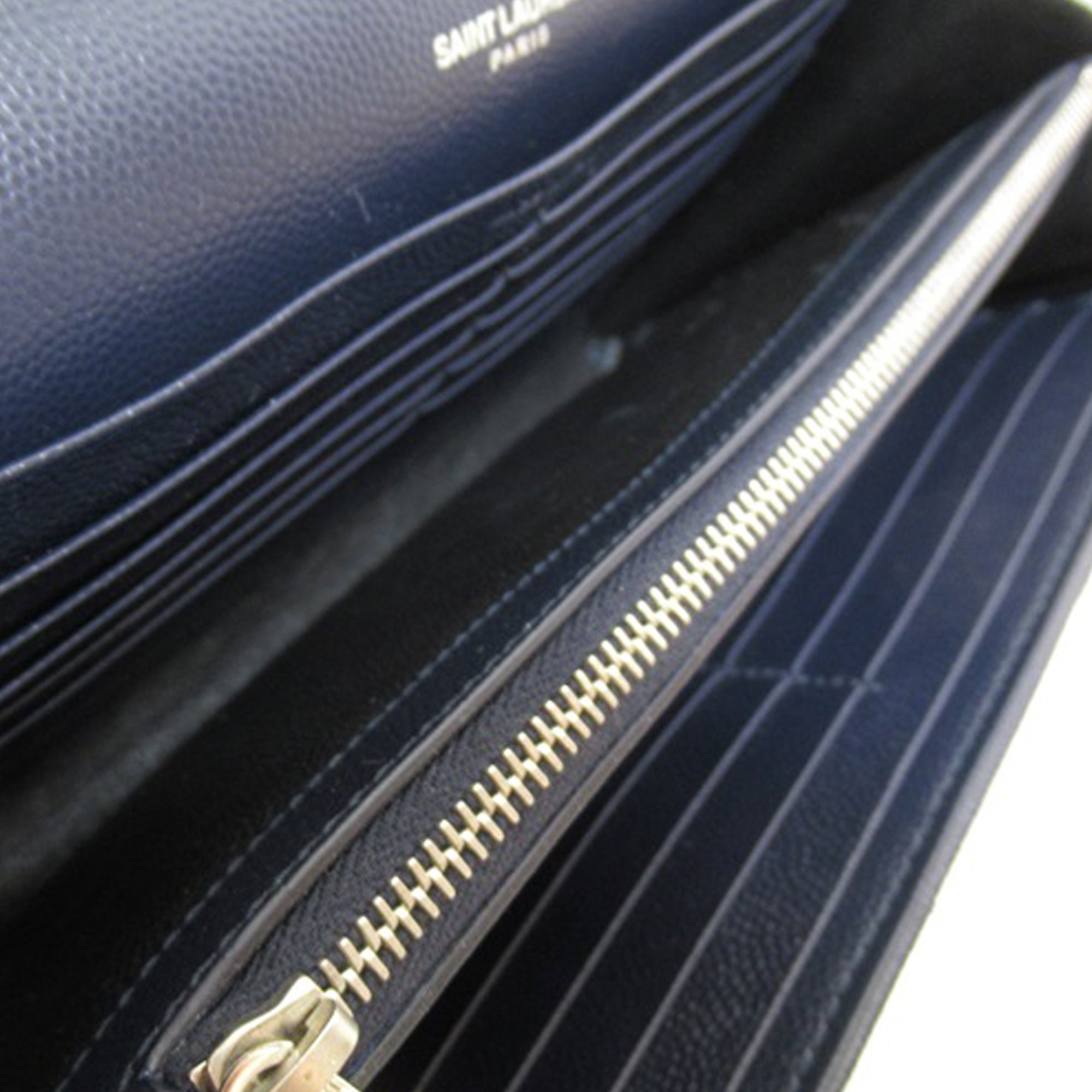 Yves Saint Laurent Envelope Wallet on Chain Blue Leather