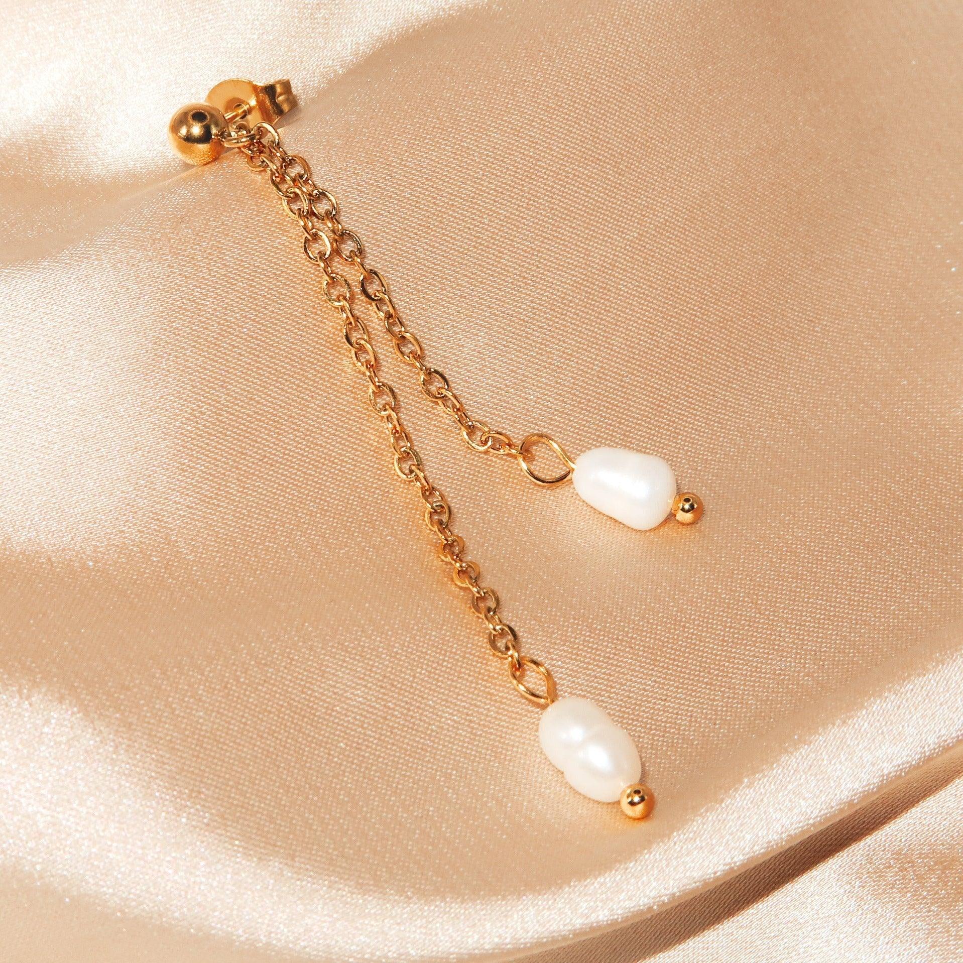 KRISTA - 18K PVD Gold Plated Dainty Freshwater Pearl Earrings