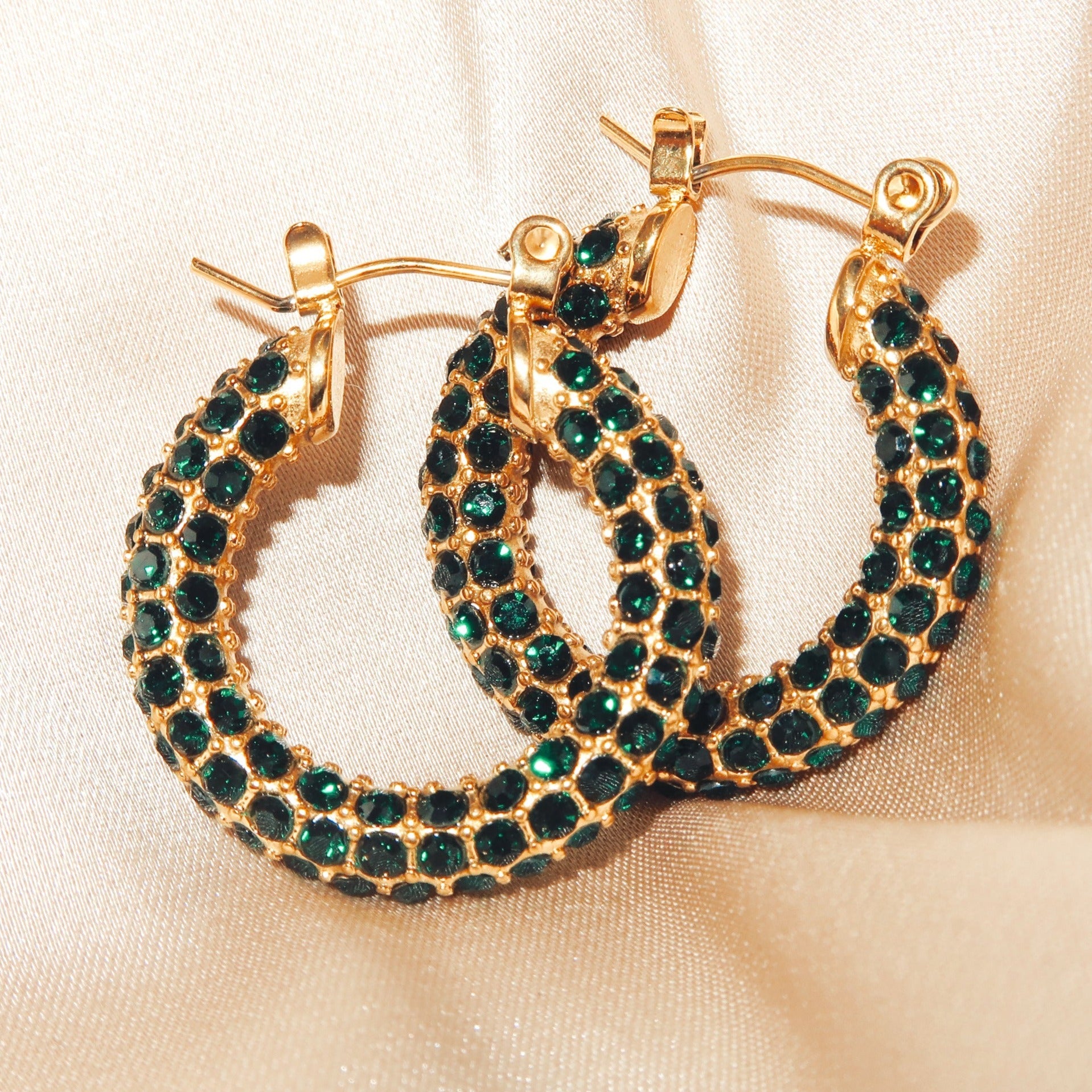 STELLA - 18K PVD Gold Plated CZ Stones Hoop Earrings