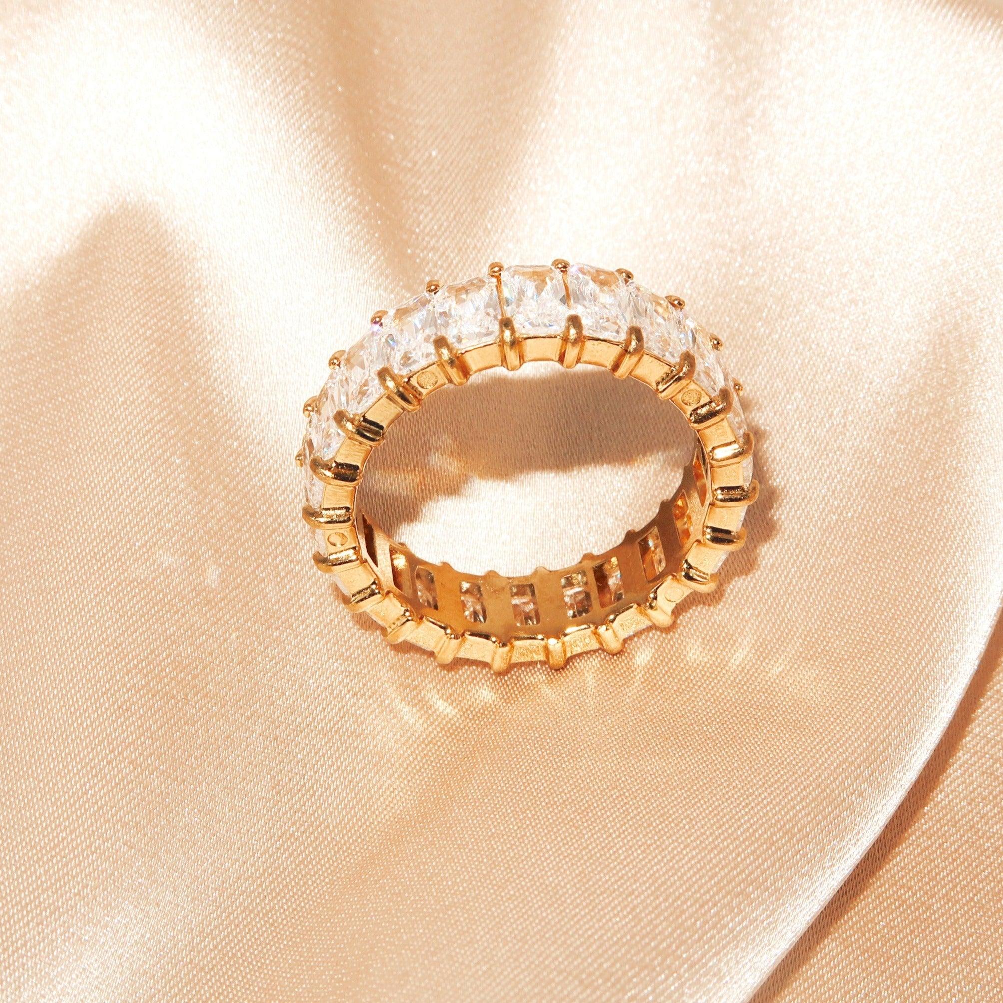 ANN - 18K PVD Gold Plated Ring with Emerald Cut CZ Stones