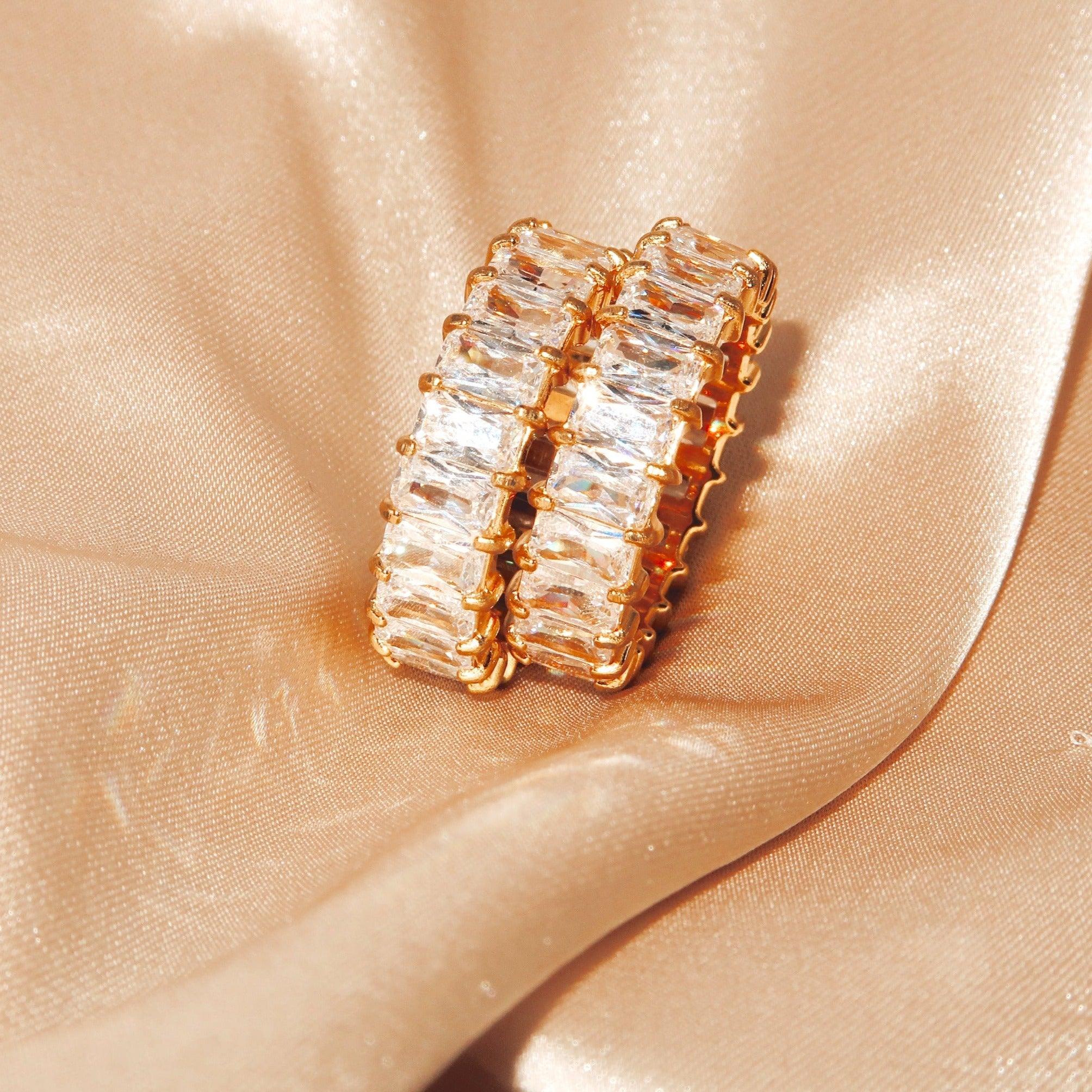 ANN - 18K PVD Gold Plated Ring with Emerald Cut CZ Stones