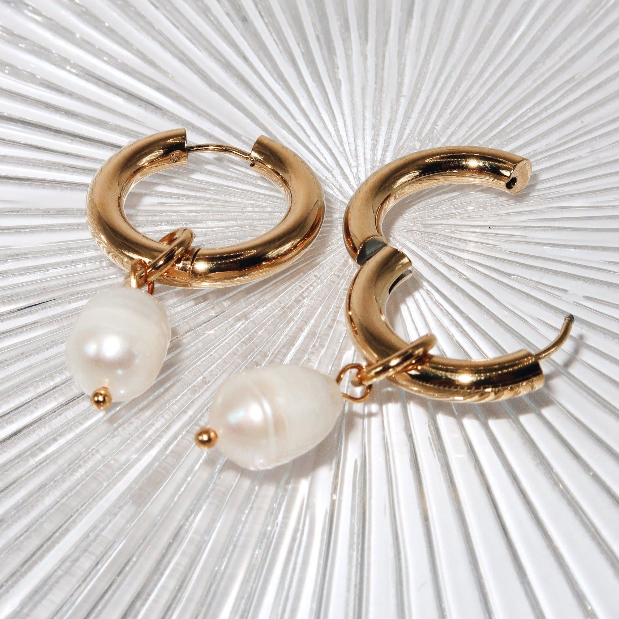 BELLA - 18K PVD Gold Plated Removable Freshwater Pearl Earrings