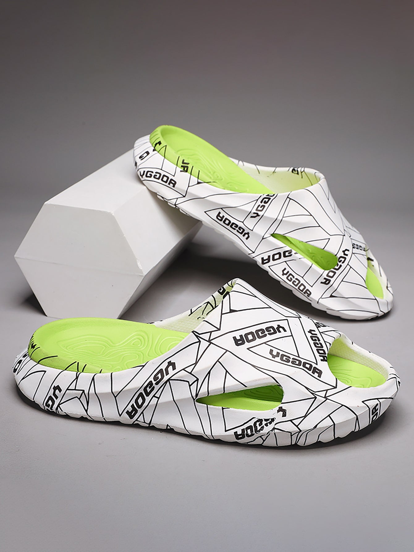 Men Geometric & Letter Graphic Cut Out Slides, Casual Summer EVA Slippers
