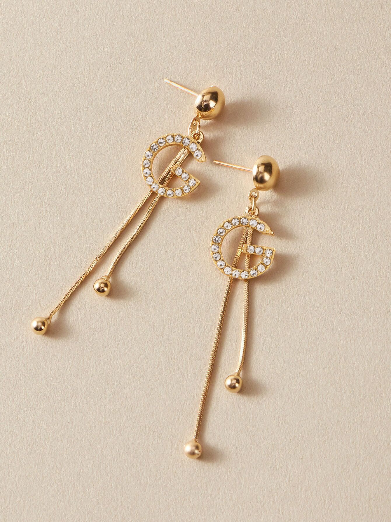 Rhinestone Decor Letter Tassel Decor Drop Earrings