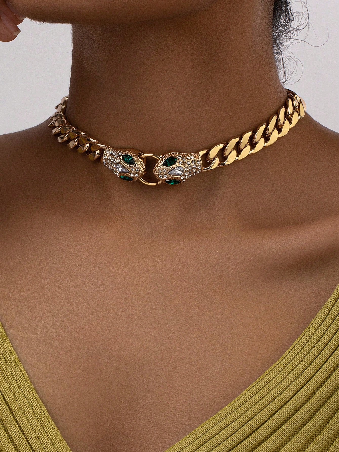 Rhinestone Snake Design Chain Necklace