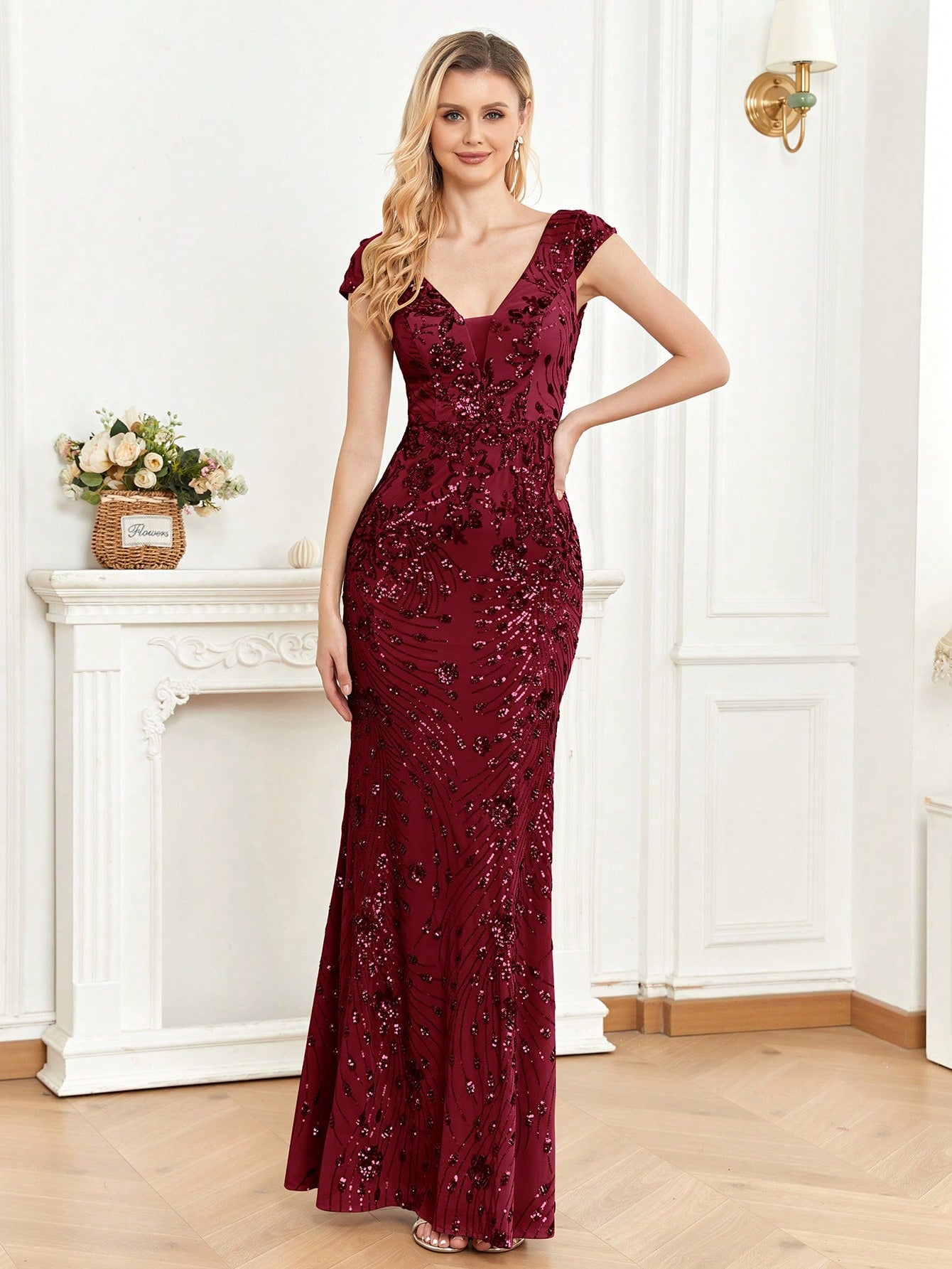 Sequin Decor Mermaid Hem Formal Dress