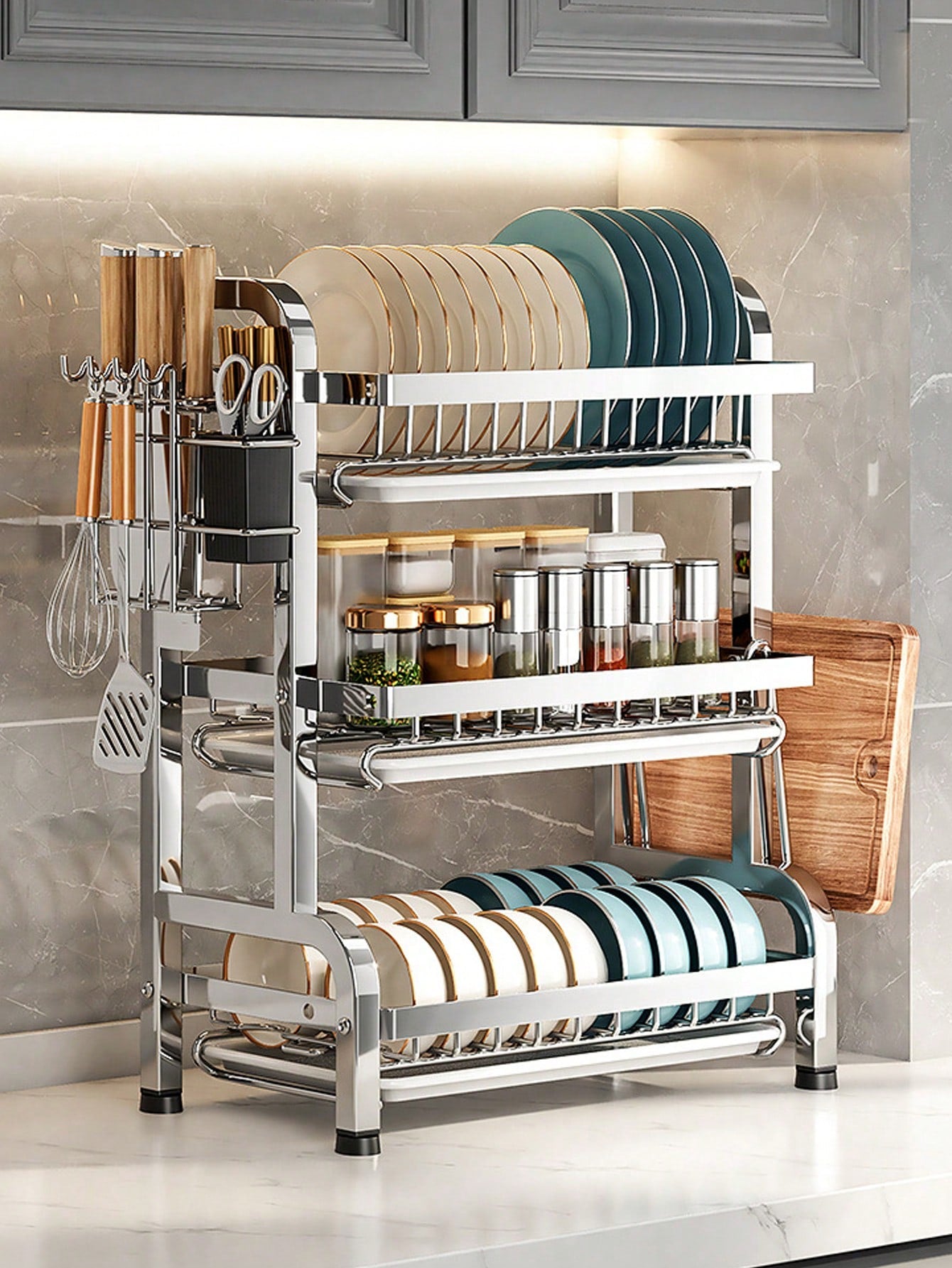 Multi-Layer Stainless Steel Kitchen Bowl and Dish Storage Rack