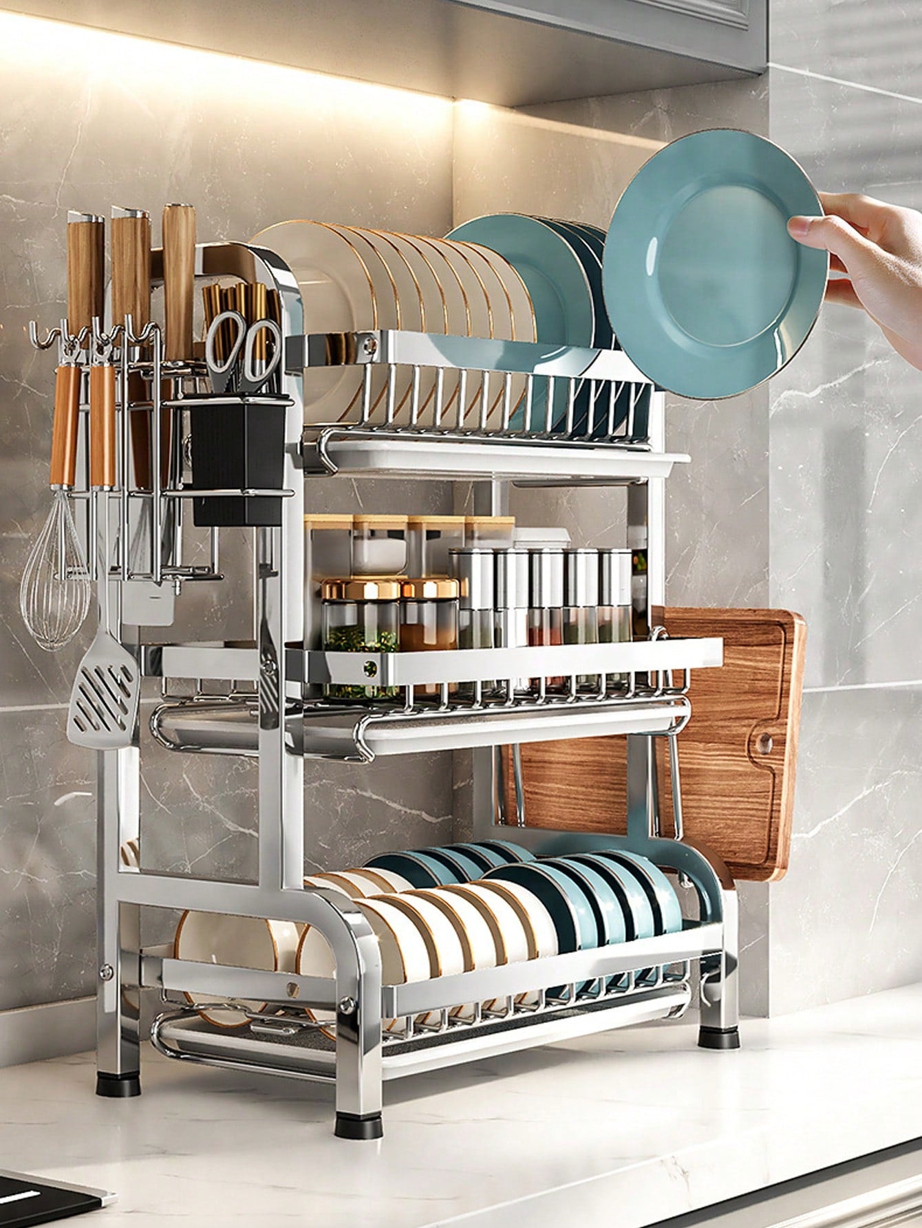 Multi-Layer Stainless Steel Kitchen Bowl and Dish Storage Rack