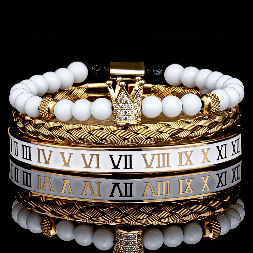 Luxury Crown Charm Golden Skull Bracelet, Stainless Steel