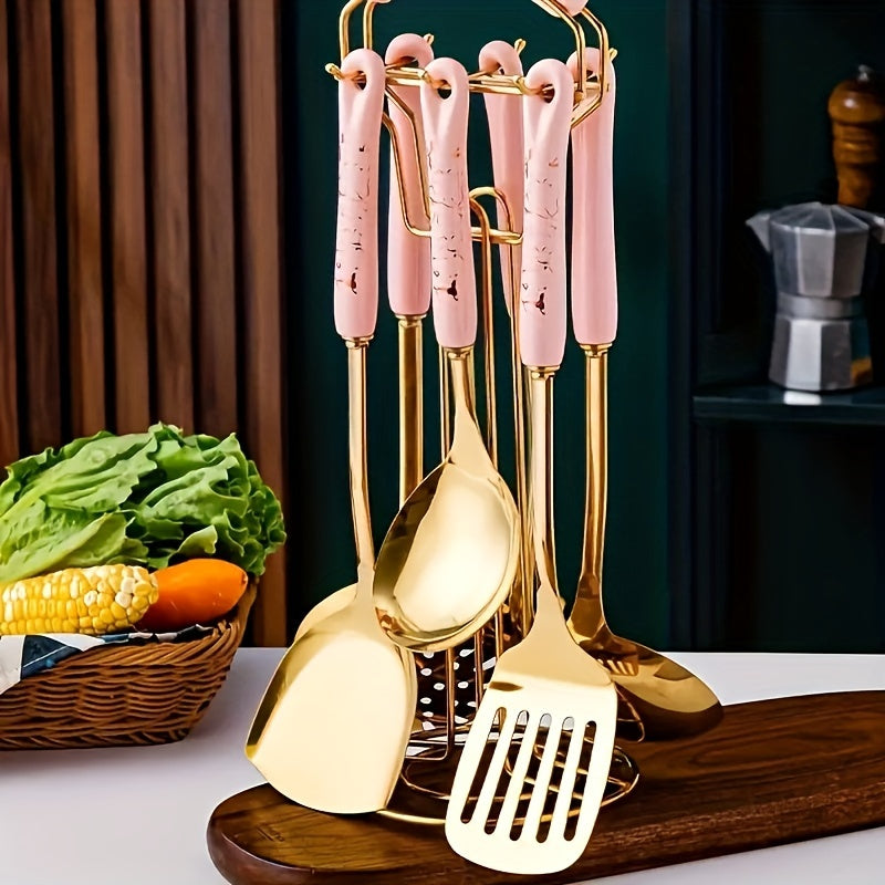 Stainless Steel Utensil Set with Ceramic Handle, Kitchen Utensil Set 7pcs