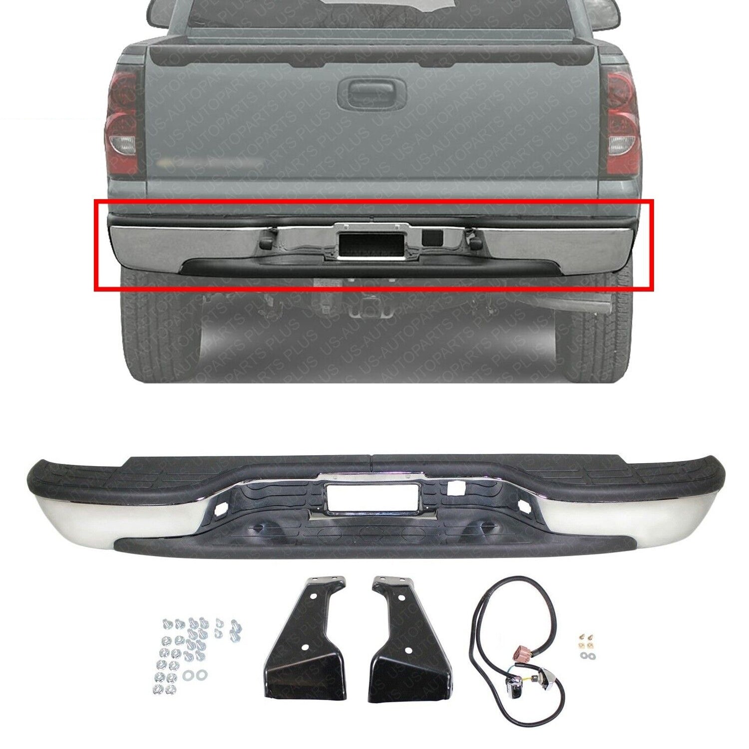 Rear Step Bumper Assembly Chrome For 1999-2006 Chevy Silverado & GMC Sierra 1500