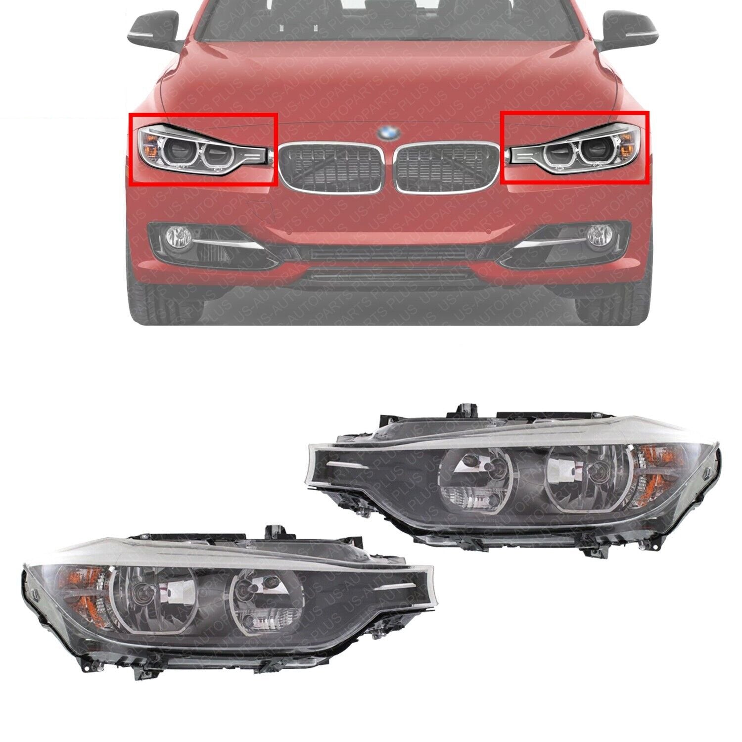 Headlights Assembly Halogen Left&Right Side For 2012-15 BMW 3-Series Sedan/Wagon