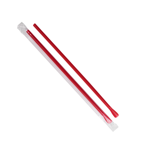 Karat 9.45' Spoon Straws (6.5mm) Plastic Wrapped, Red - 5,000 pcs