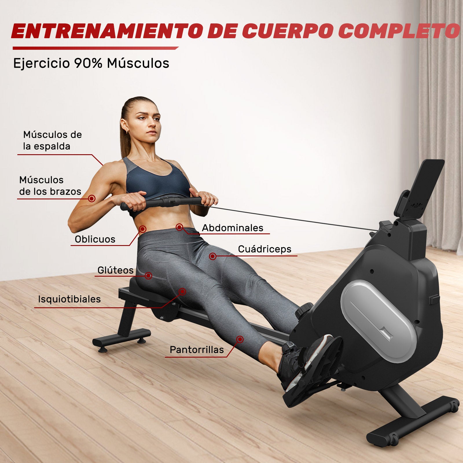 SereneLife Máquina de remo – Máquina de remo con aire y magnética – Máquina  de ejercicios de remo para gimnasio o uso doméstico – Mide tiempo