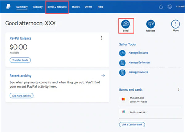 Click Send & Request or Send button in the home page