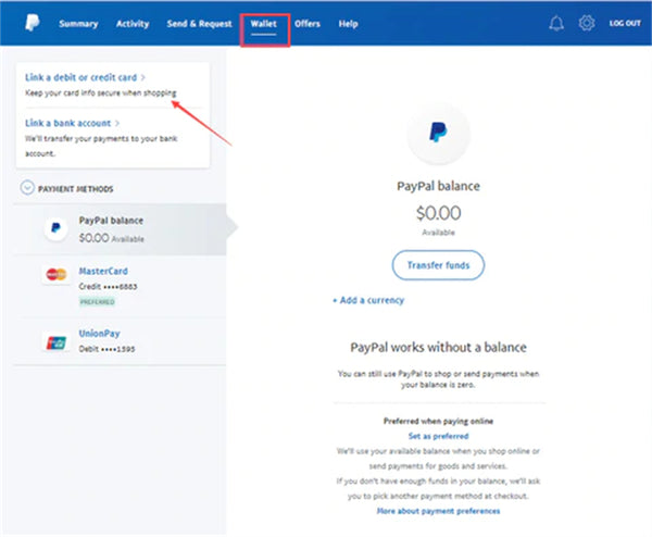 Enter to your wallet and click link a debit or credit card