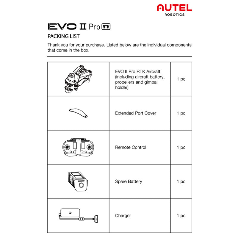 evo 2 pro packing list