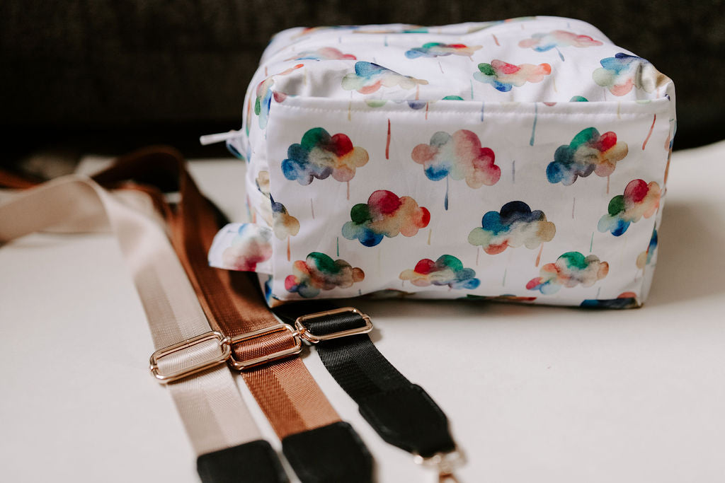 Happy Clouds | Navy Reversible Water Resistant Diaper Pod / Travel Cube