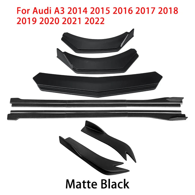 High Quality For Audi A3 2014-2022 Car Front Bumper Splitters Lip Body Kit Spoiler Side Skirts Extensions Rear Wrap Angle Carbon