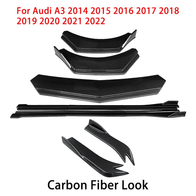 High Quality For Audi A3 2014-2022 Car Front Bumper Splitters Lip Body Kit Spoiler Side Skirts Extensions Rear Wrap Angle Carbon