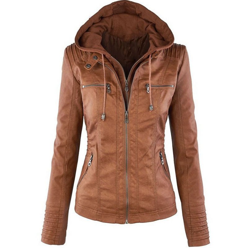 Women Solid Leather Jacket