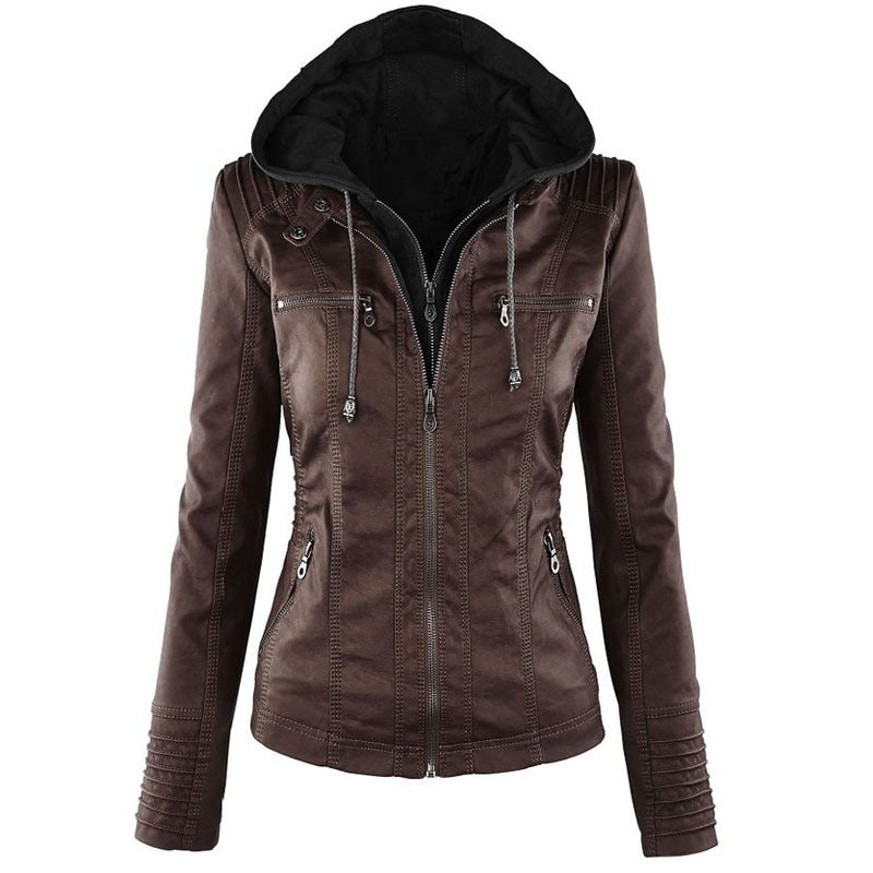 Women Solid Leather Jacket