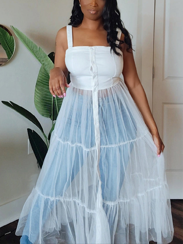 Sleeveless Tulle Patchwork Top