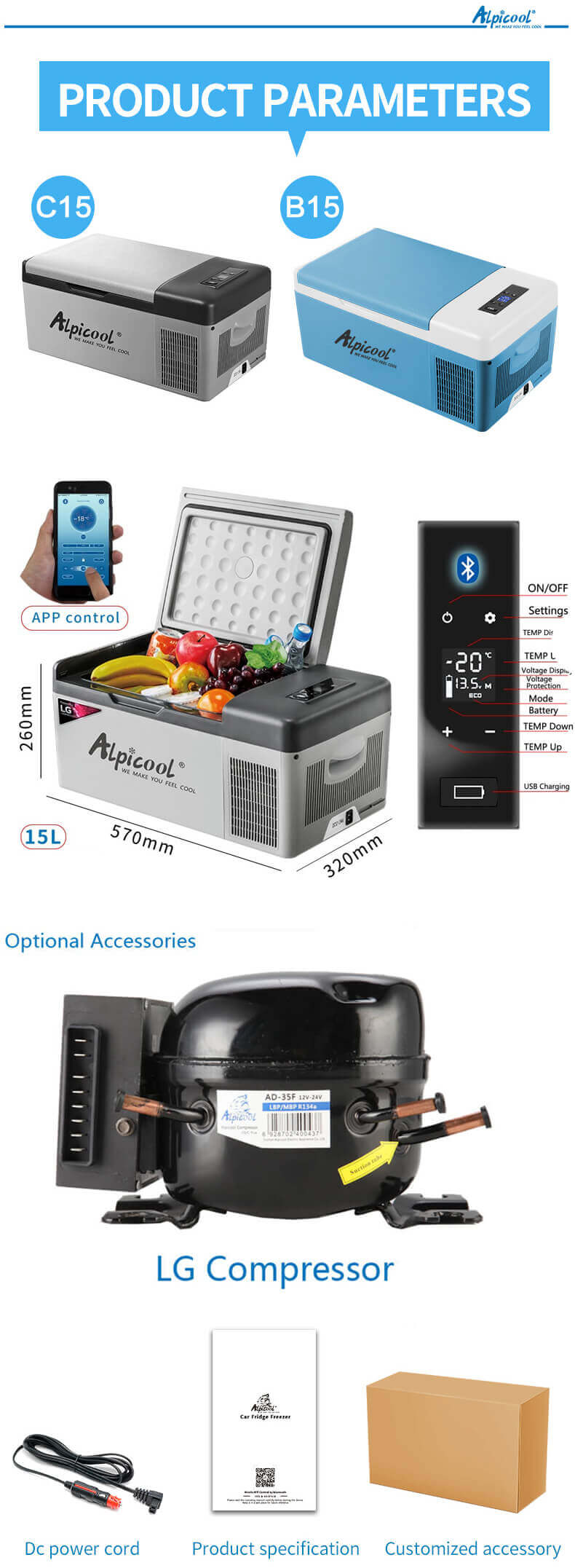 Alpicool C15/B15L Mini Car Refrigerator for Camping or Truck Detail 4