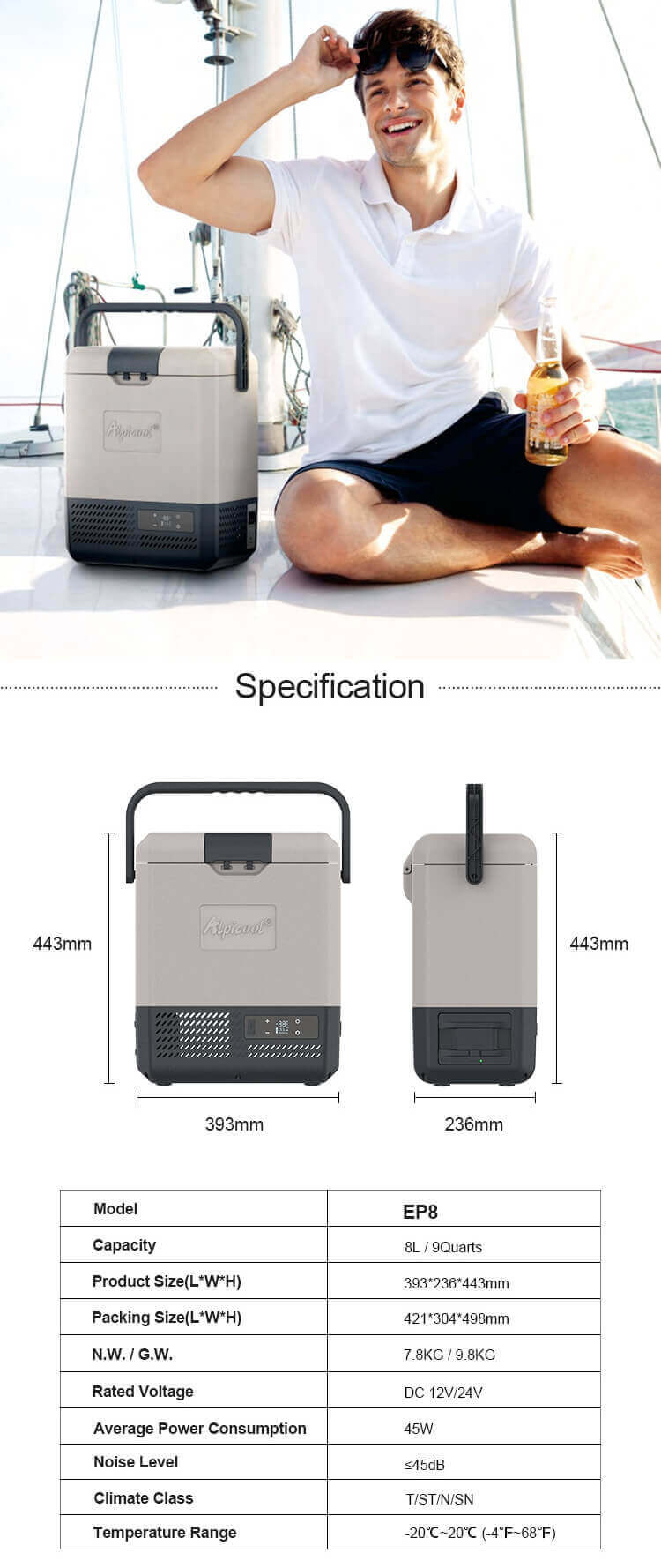 Alpicool P8 Mini Portable Incubator, 8L Outdoor Camping Refrigerator Details 1