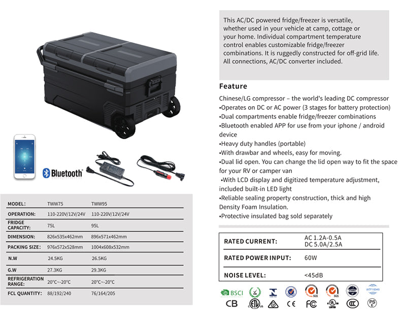 Alpicool TWW75 75L Family Outdoor Camping Freezer Manual