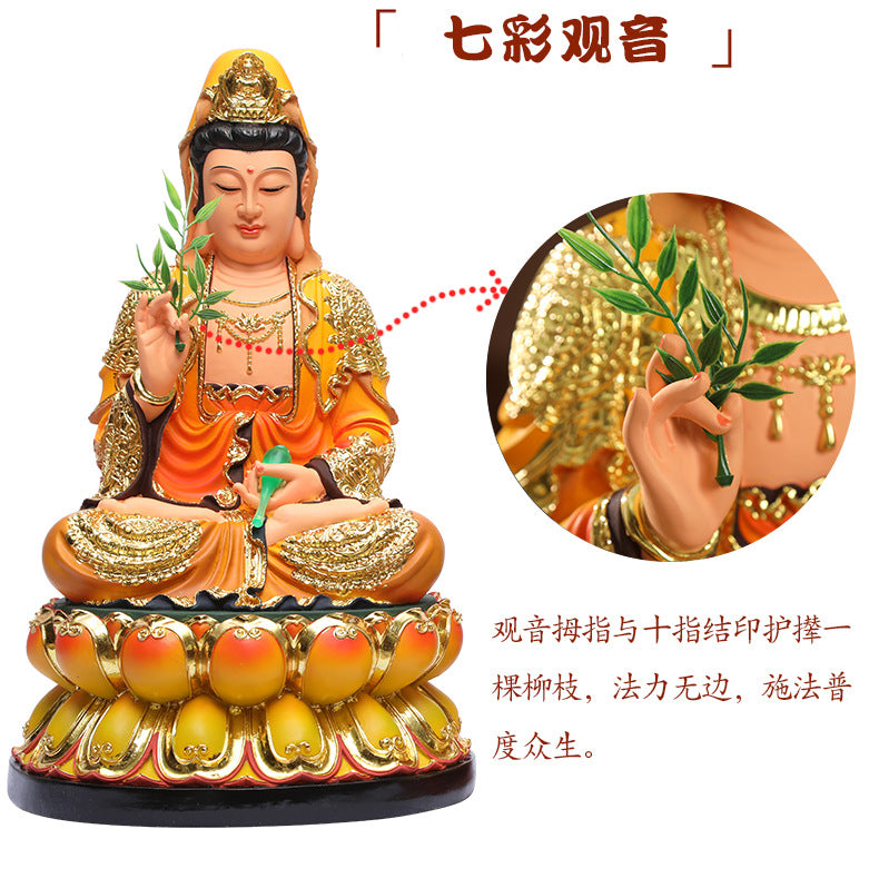 Colorful Resin Material Chinese Buddhist Goddess Kuan Yin Statue