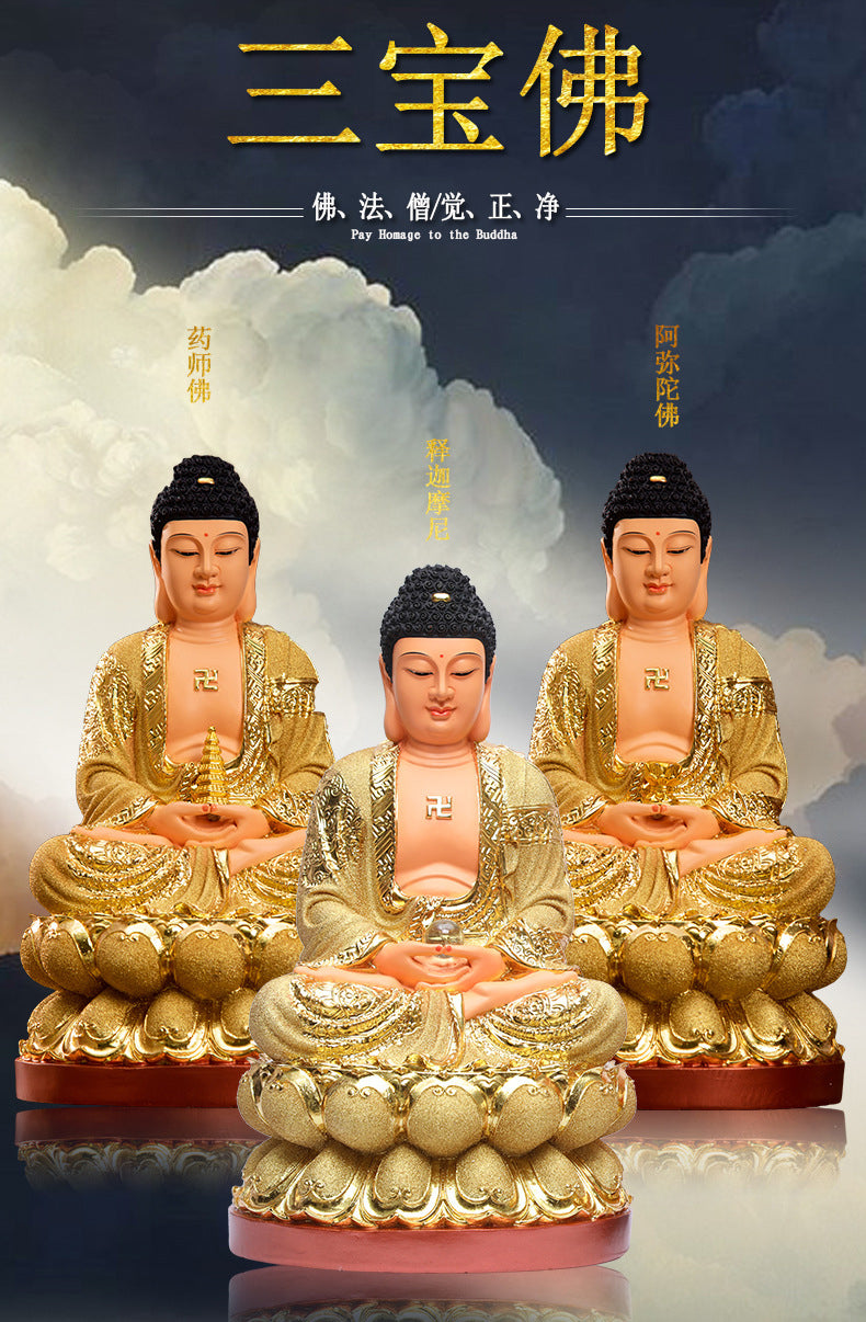 Seated Shakyamuni Buddha Statue for Sale, Sand Gold Resin Material, Offerings Product Details Description Introduction-1