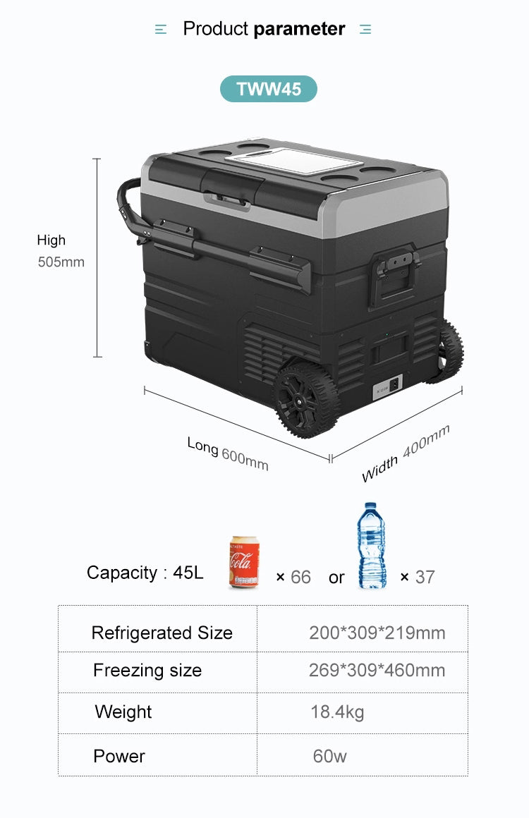 Alpicool TWW45 45L Car Camping Refrigerator with Battery and Wheels Details 2