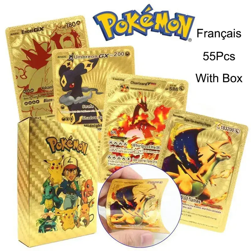 55Pcs Pokemon Card Charizard Box Pikachu Vmax Pokemon Card German English Spanish French Rare Trading Cards