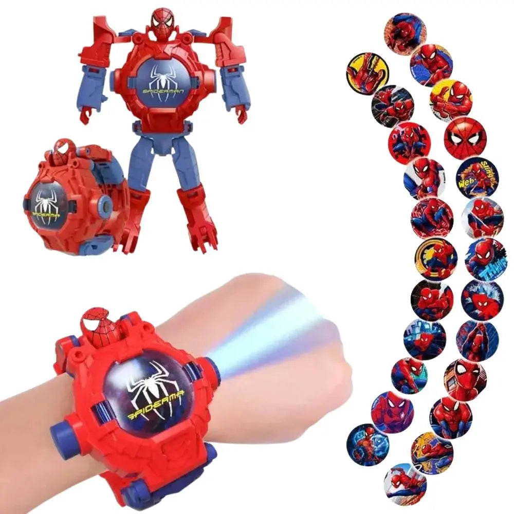 Disney Spiderman Robot 24 Projection Patterns Spiderman Watch Projector Kids Watch For Boys Electronic Clock
