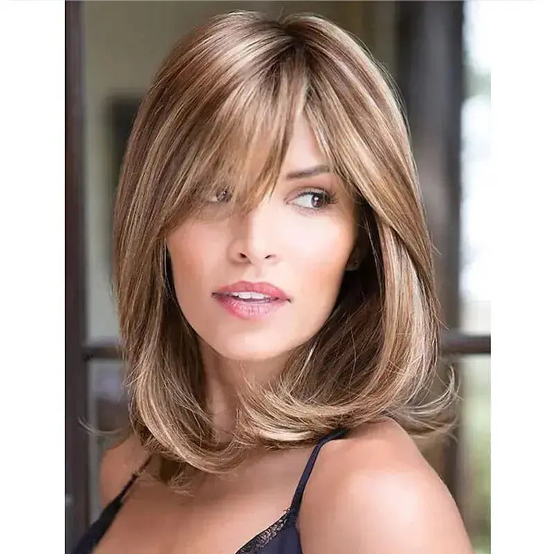 Short Layered Hair With Bangs Curly Heat Resistant Wig Synthetic Hair Wigs For Women